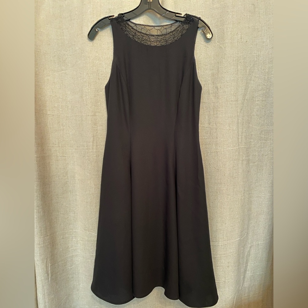 Anne Brooks Black Sleeveless Midi Cocktail Dress with sparkly sheer details